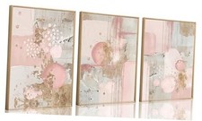 3Pcs Pink and Gold Canvas Wall Art Abstract Posters Print Geometric 12x16 pink