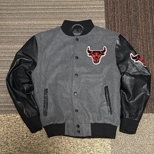 NBA Chicago Bulls Youth Varsity Jacket 2 Tone Leather Black And Gray
