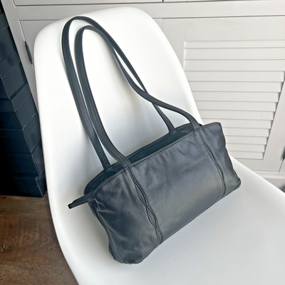 Vintage MARC PICARD Black Leather Shoulder Bag, Double Handles, Medium Size