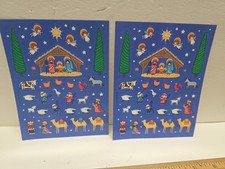 Nativity Scene Angel Animal Vintage Hallmark Christmas Stickers 2 Sheets
