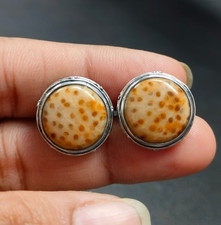 Louisiana Palm Wood Jasper Round Cufflinks 925 Sterling Silver Jewelry Gift Papa