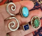 LOT OF 4 VINTAGE STERLING SILVER RINGS TURQUOISE GEMSTONE ALL REALLY GREAT
