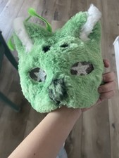 Green Faux Fur Animal Face Mask Handmade Costume with Mesh Eyes Adult Unisex