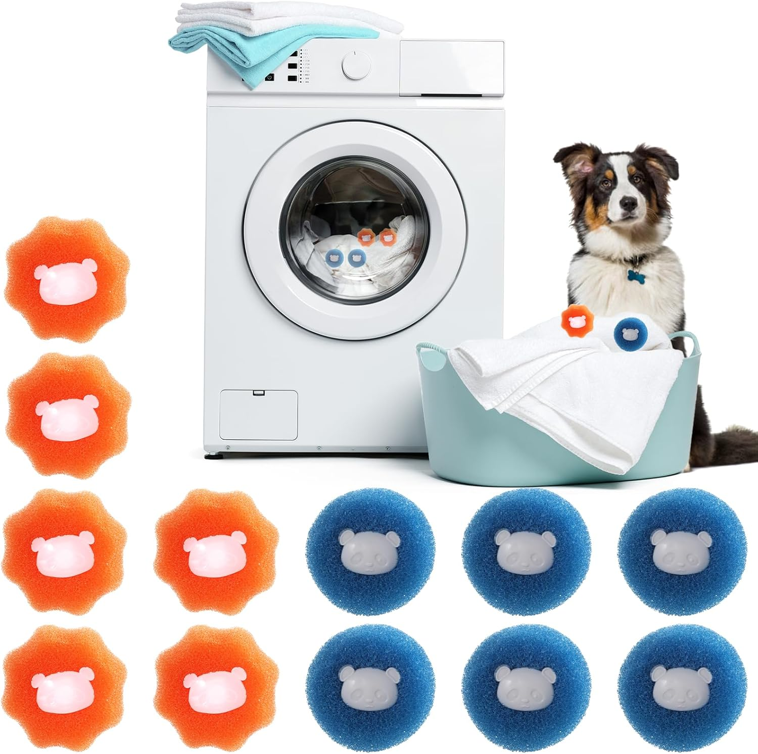 Bewudy 12PCS Pet Hair Remover for Laundry, Dryer Balls Laundry Reusable, Washing
