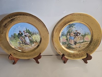 Set If Two (2)Antique Osborne Art Studio Gold Encrusted Portrait Plate 10'' Nice