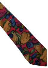 Lands’ End Fruit Print Silk Neck Tie Necktie XLong Classic Fuchsia USA Made