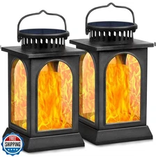TomCare Solar Lights Flickering Flame Upgraded Metal Solar Lanter
