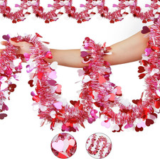 Valentines Day Decor 50 FT Valentines Heart Tinsel Garland, Twist Metallic Shiny