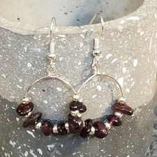 Handcrafted Baroque Garnet Gemstone Sterling Silver Plated Beads Earrings