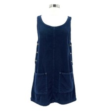 Vintage Express Womens Medium Dress Corduroy Jumper Navy Blue Midi 1990s Preppy