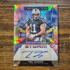 2024 Panini Obsidian Tre Tucker #CSS-TTR Cosmic Storm Silver Auto #54/99 Raiders