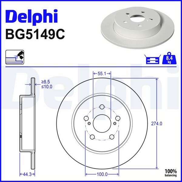 2X Delphi Bremsscheibe BG5149C FüR Toyota Yaris Aygo Hybrid MABH10 MXPH10 MXPH11-image
