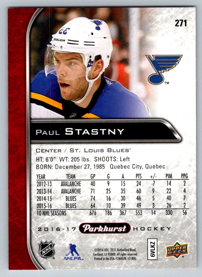 2016 Parkhurst Red Paul Stastny 271 - Image 2 of 2