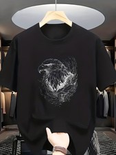 Eagle Print T-Shirt - Casual Short Sleeve Round Neck Summer Top with Eagle & Wi