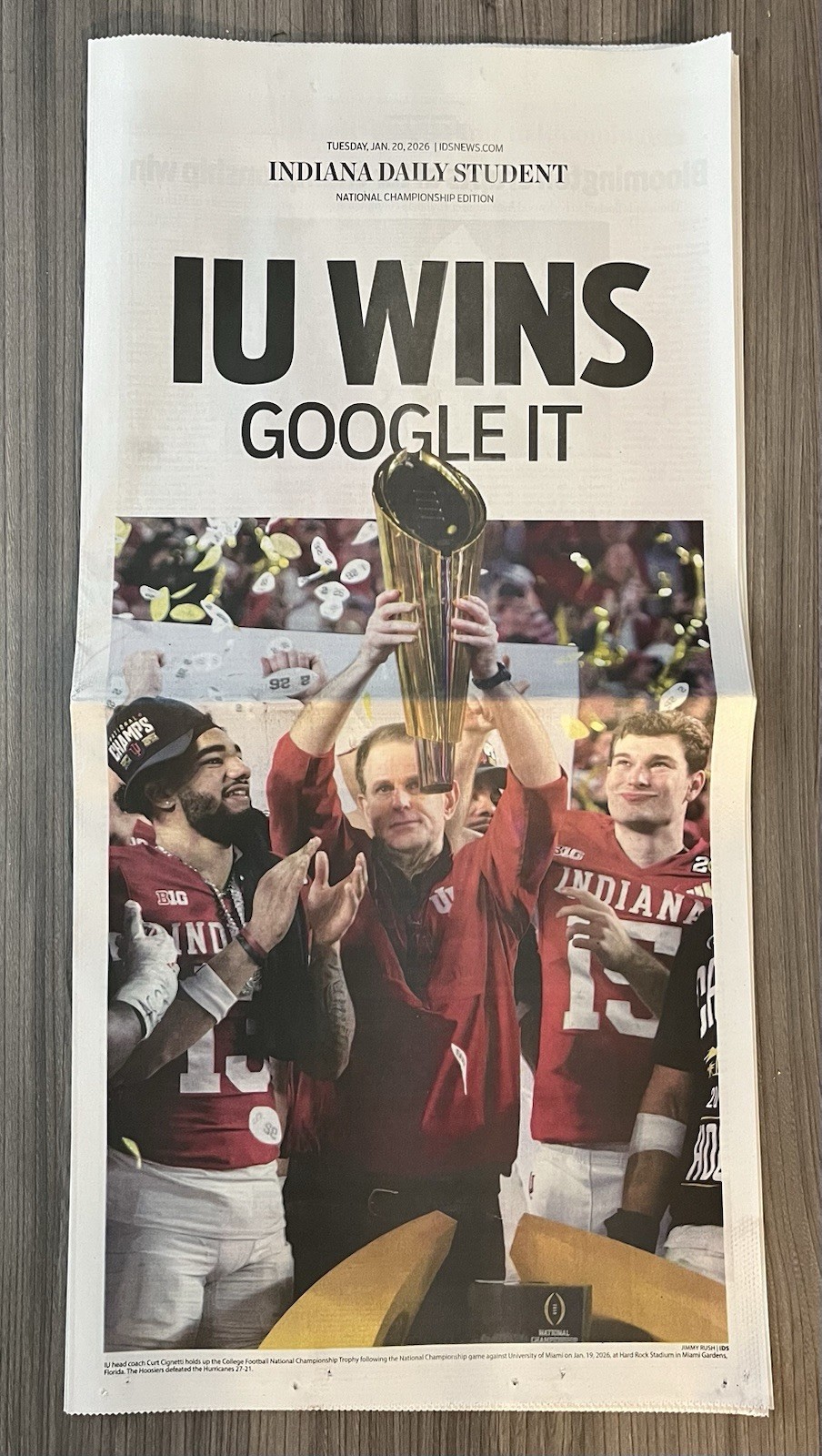 Indiana University NATIONAL CHAMPS Original On-Campus Historic Newspaper 1-20-26