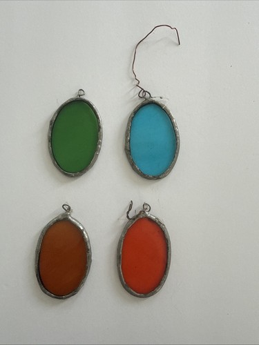 4 Piece Handcrafted Stained Glass Charms Crafts And Decoration Vintage 2” x 2.5”