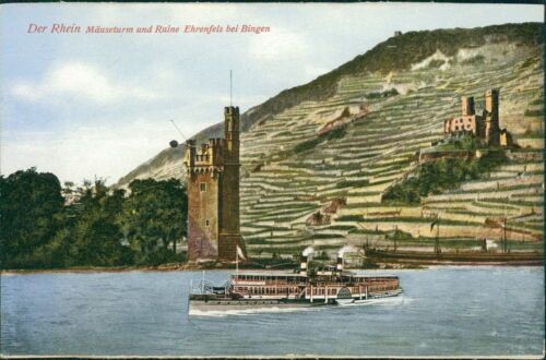 Ansichtskarte Der Rhein Mäuseturm und Ruine Ehrenfels bei Bingen  (Nr.9367)