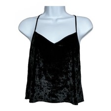 Victoria  s Secret Black Crushed Velvet Cami Top S Strappy Y2K Goth Vamp Strappy