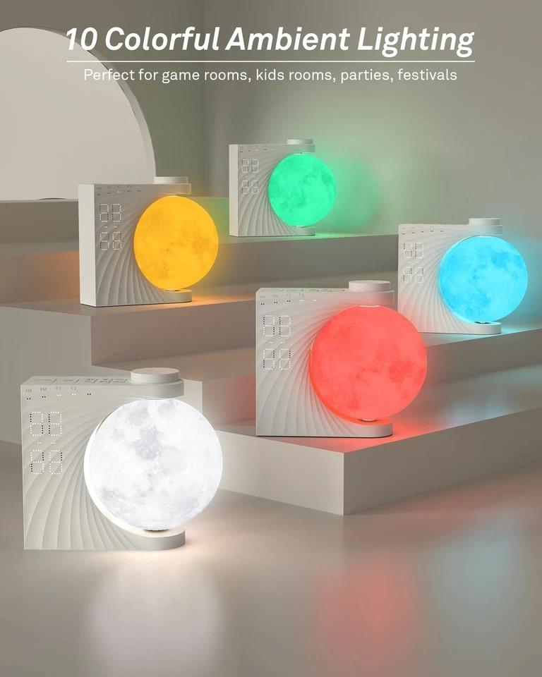 Reloj Despertador Amanecer para Dormitorios, Luz Luna Noche Reloj Despertar Luz para Ki... Foto 4 de 4