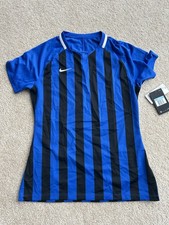 Nike Dri-FIT Women's Blue Black Striped Soccer Jersey Short Sleeve Size M
