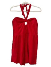 Wild Fable Towel Terry Halter Romper Womens Medium Sleeveless Tie Neck Red NEW