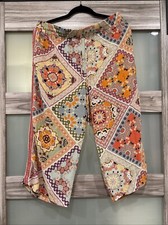 Johnny Was Jade Silk Pants Colorful Boho Sz. L Fall Colors