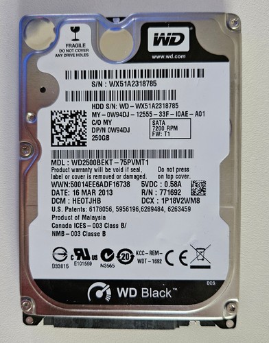 Dell WD 250GB SATA 2,5" 7.2K Scorpio Black WD2500BEKT nur 877h