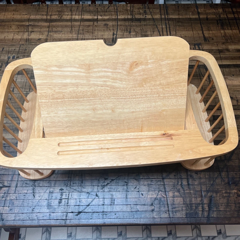 Mesa bandeja ajustable para portátil cama de desayuno de madera maciza vintage 2 lados de almacenamiento Foto 4 de 4