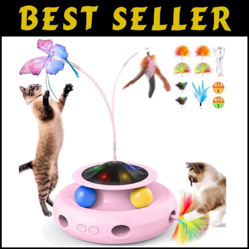 Interactive Indoor Cat Toy - Fluttering Butterfly, LED, & Feather Accessories