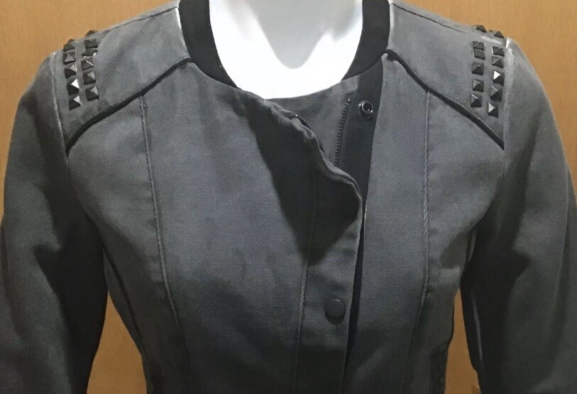 Harley Davidson HD Womens Studded Biker Jacket Black Grey Slim Fit