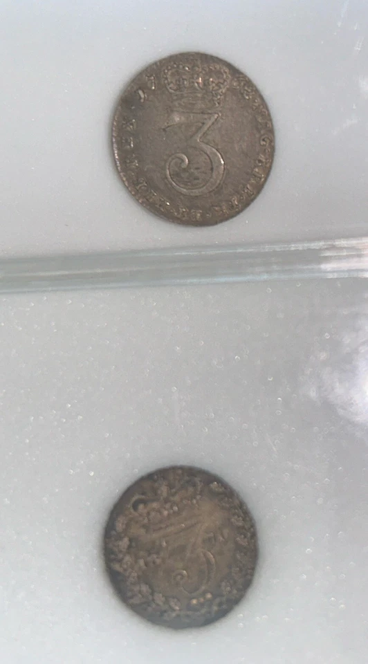 1762 & 1870 Great Britain silver 3 pence from Maundy sets Uncirculated opportune - Image 2 of 4