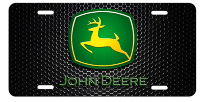 JOHN DEERE Inspired Art on Black Mesh Look Aluminum Novelty License Plat G2U