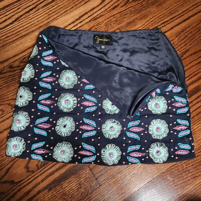 Yumi Kim Black Chiffon Beaded & Embroidered Mini Skirt Lined Side