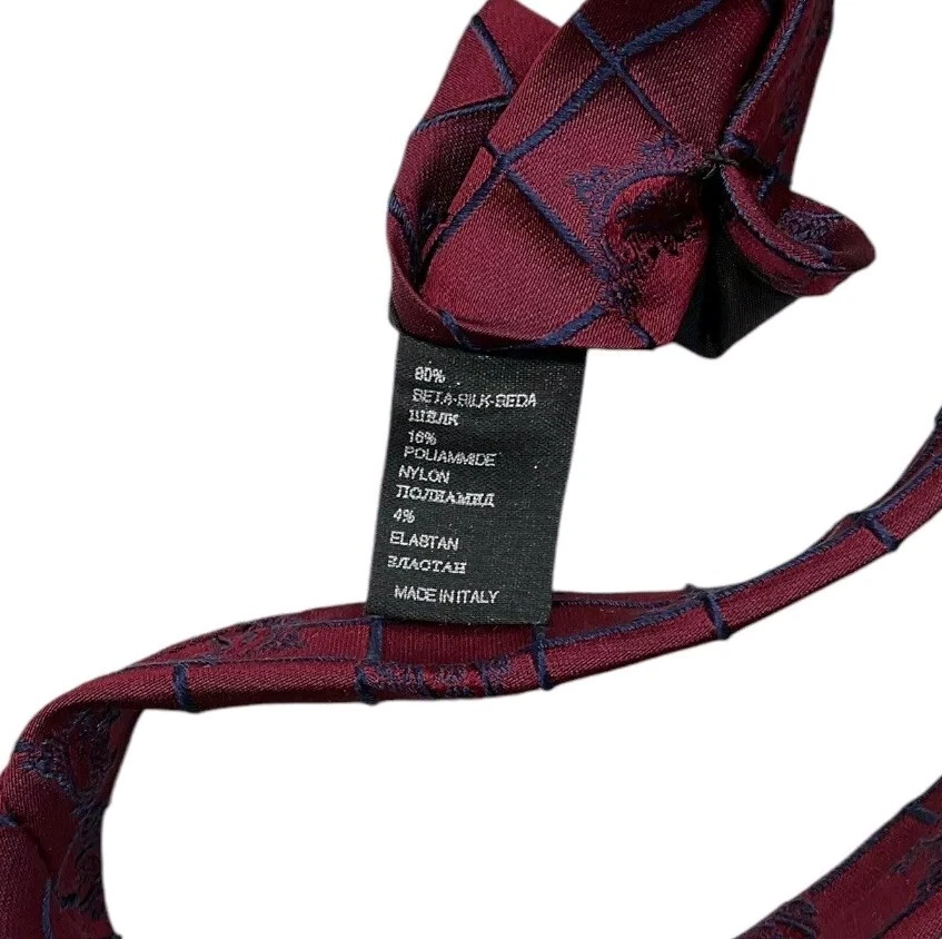 HUGO BOSS 男式丝绸混纺领带豪华勃艮第蓝色佩斯利 W:3.7 英寸二手状况完好 — 第 3/4 张图片