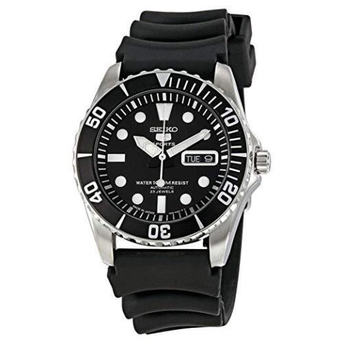 Seiko 5 Sports SNZF17 J2 Silver Black Dial Rubber Strap Men's Automatic  Watch 4954628104274 | eBay