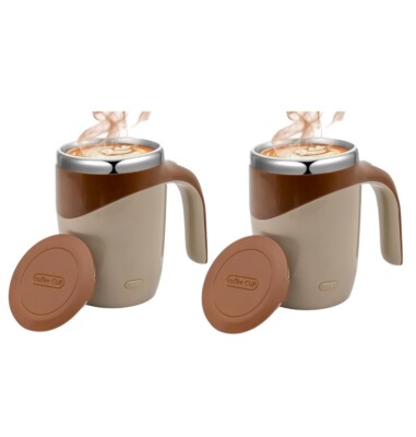 USB Rechargeable Self Stirring Mug Set   2 Automatic Magnetic Coffee Mixing Cups