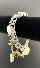 VTG Sterling Silver Curb Chain Charm Bracelet 51 Grams 7 Charms 60s-70s MCM