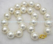 Huge 16mm Natural White South Sea Shell Pearl Round Beads Necklace 18" AAA+
