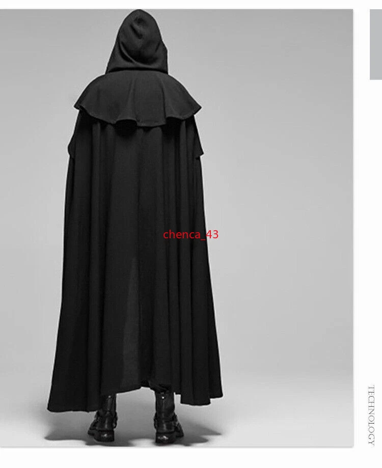 Mens Renaissance Gothic Cape Long Coat Hooded Vintage Cloak Cosplay Medieval 1PC - Image 2 of 4