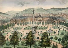 Stuttgart Schlossplatz Original Aquarell und Federzeichnung 1900