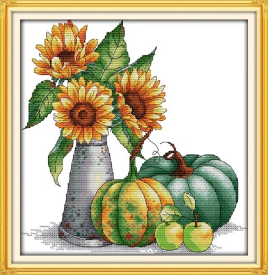 Captain Crafts Kreuzstich Set - Sonnenblumen & Kürbisse - 11 ct. 39x40 cm Neu