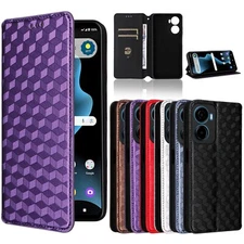 For AT&T Propel 2 5G, Fashion Grid Wallet Flip Leather Stand Card Cover Case
