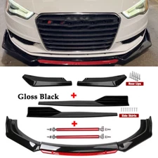 Front Bumper Lip Spoiler Splitter Rear Lip Side Skirt For Audi Glossy Black