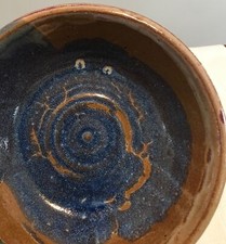 Unique Brown & Blue HandmadePottery Bowl Signed CFC 2003 7.25 X 2.25”