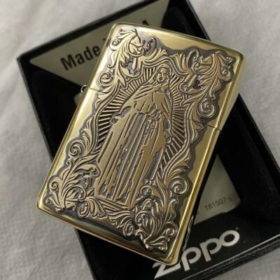 Zippo Holy Mother Maria Deep Etching Arabesque Brass Ibushi Oil Lighter Japan