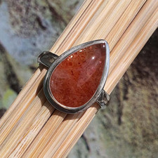 Natural Sunstone Pear Gemstone Ring 925 Sterling Silver Boho Ring Christmas Gift