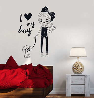 Vinyl Decal Pretty Teen Girl With Dog Room Decor Wall Stickers (ig3518)