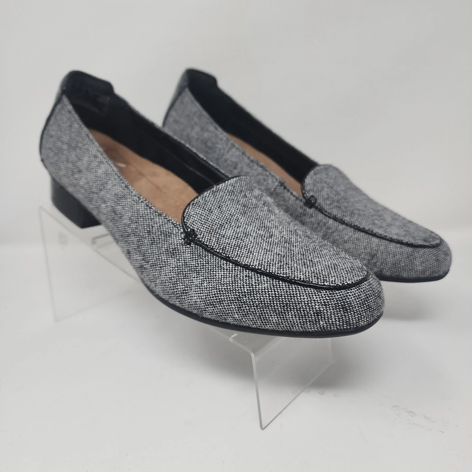 Mocassini Clarks donna 9 5 grigi Keesha scarpe slip on in pelle tessuto tomaia