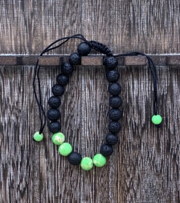 Green King Stone & Black Lava Bead Chakra Bracelet 