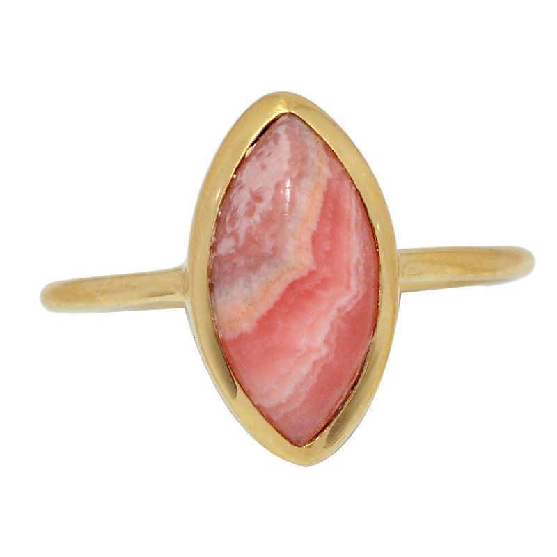 18k Gold Vermeil - Natural Rhodochrosite 925 Silver Ring Jewelry s.5.5 CR67916